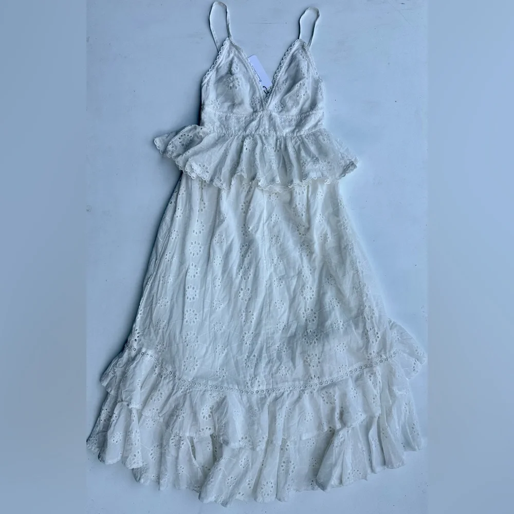 NWT Line and Dot White Pixie Eyelet Lace Maxi Dress, Straps, Cotton, XS - Picture 6 of 12